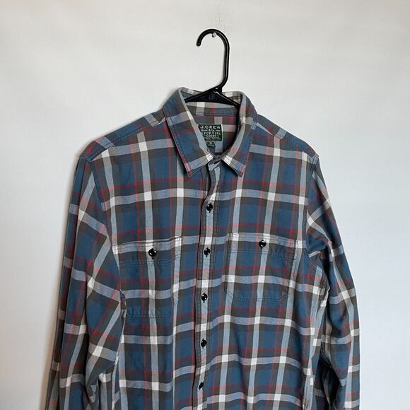 J Crew Shirt Mens Medium Blue Red Plaid Sporting Goods Flannel Button Up Cotton - Picture 2 of 8